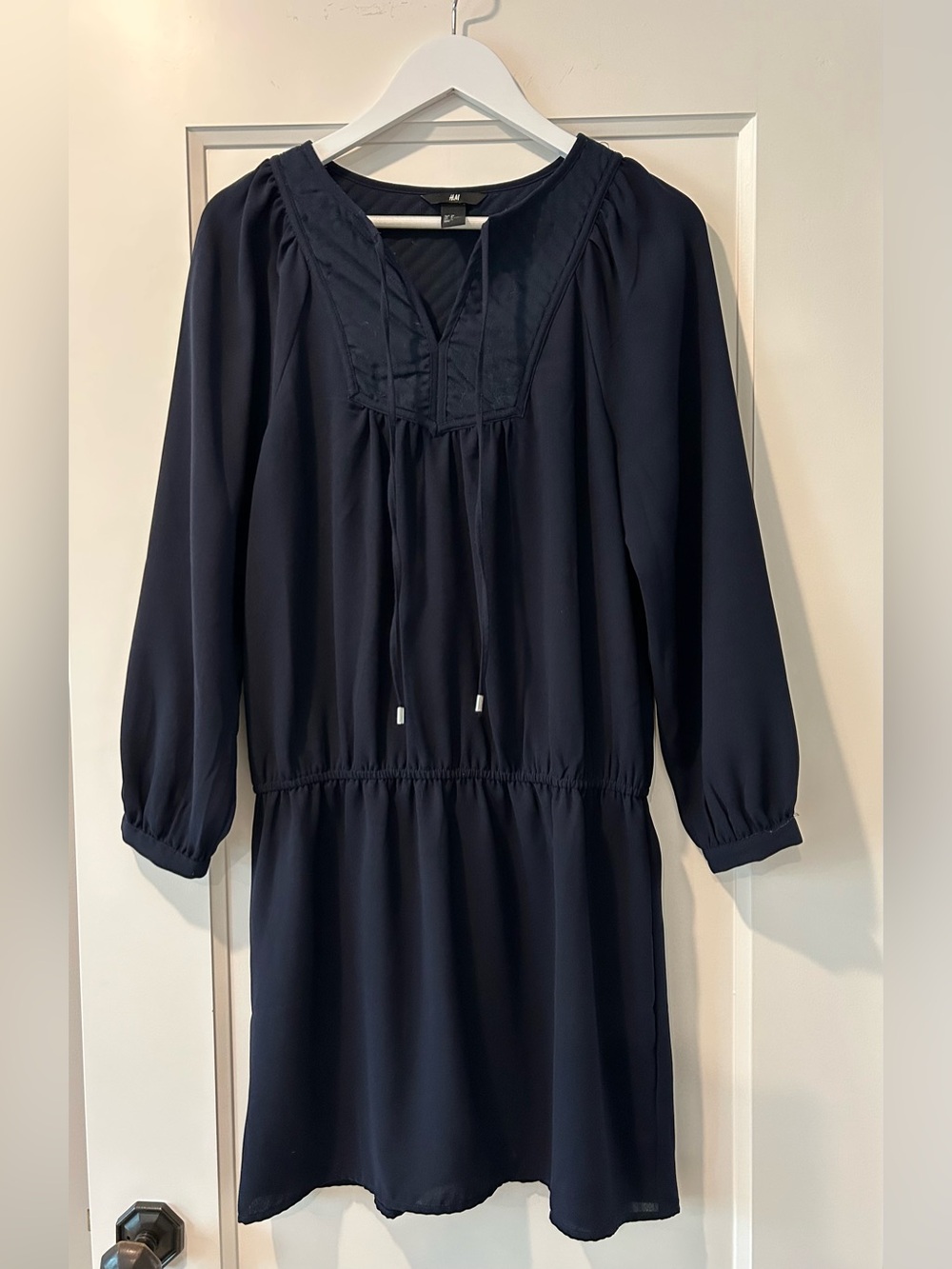 H&M Black Drop Waist Dress w/Quilted Inset Size 8